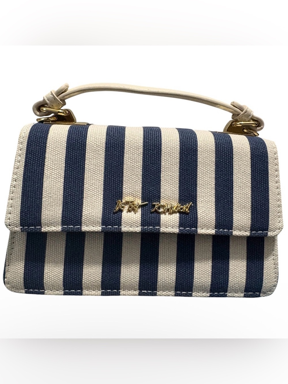 Betsey Johnson Blue White Striped Small Satchel Crossbody Detach Strap